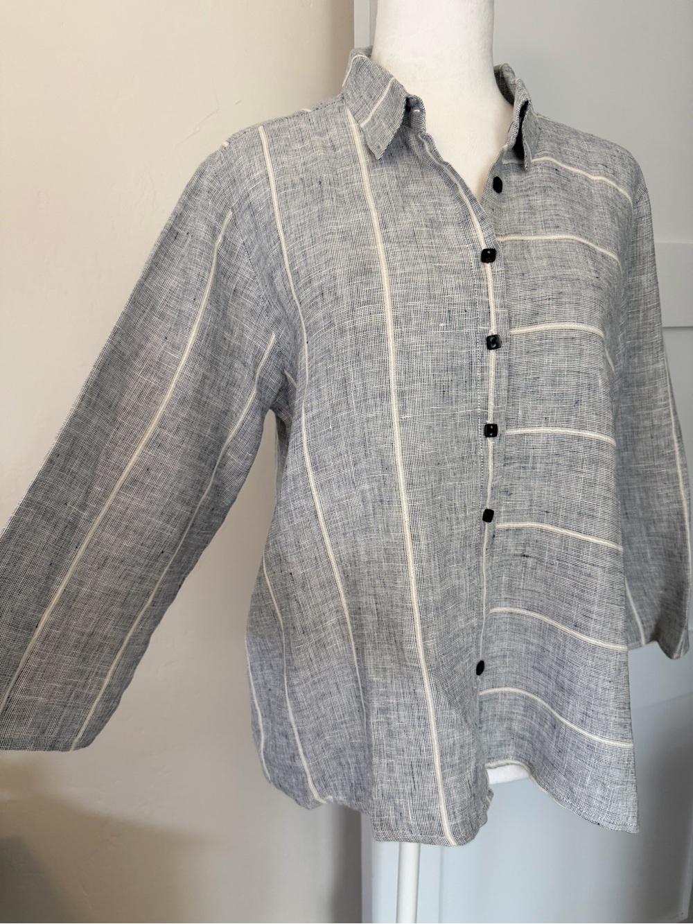 Habitat Striped Linen Asymmetrical Button Down Blouse